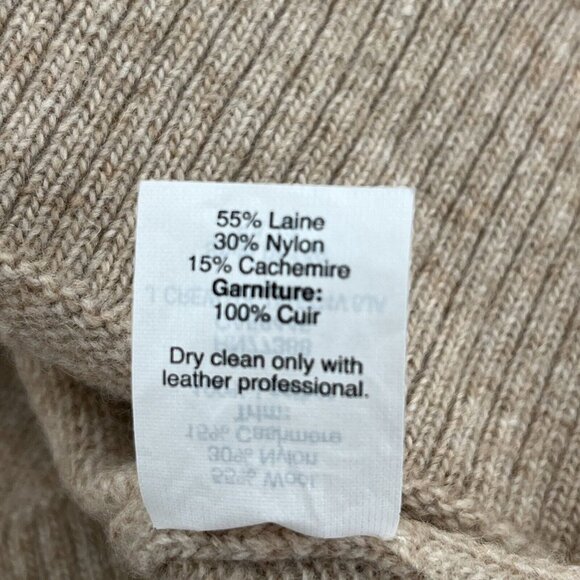 J Crew Beige Wool/Cashmere Blend V-Neck Sweater Genuine Leather Patches Sz Small - Picture 8 of 9